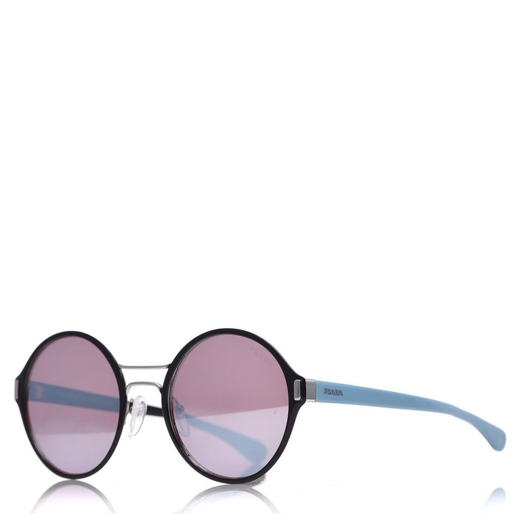 Prada Mirrored Round Sunglasses SPR 57T Black Blue